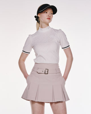 Belt pleated skirt (Beige)
