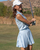 Pique pleated skirt (Blue)