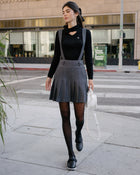 High waist overall pleated skirt (Black)