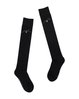 FL Leather Ribbon Knee Socks (Black)