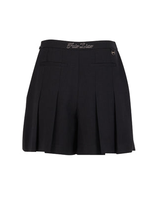 Ribbon pleated culotte pants (Black)