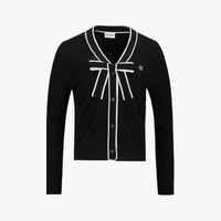 Ribbon V-Neck Cardigan (Black)