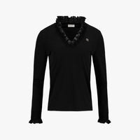 Ruffled V-Neck T-Shirt (Black)
