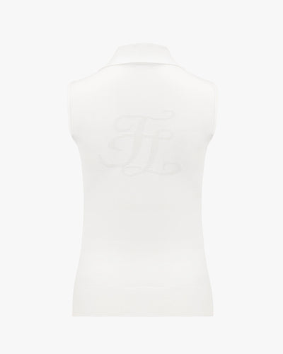 Wide collar sleeveless knit top - White