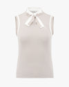 Knitted ribbon point sleeveless top - Beige