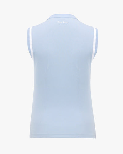 Knitted ribbon point sleeveless top - Blue