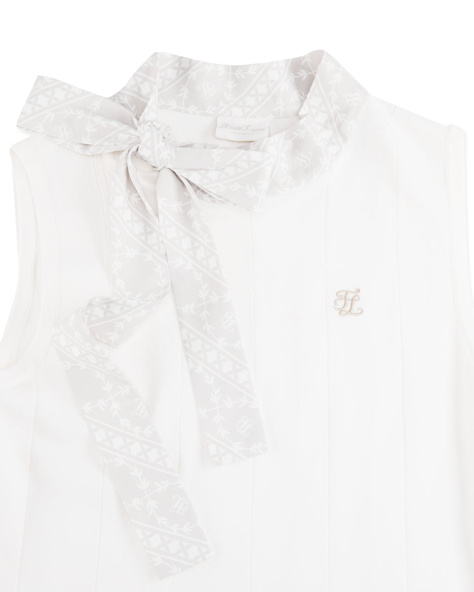 Patterned Neck ribbon sleeveless knit - White – Fairliar USA