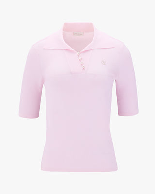 Open Collar Pearl Point Neck Knit (Pink)