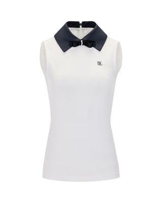 Big Collar Ribbon Sleeveless T Shirt (White)