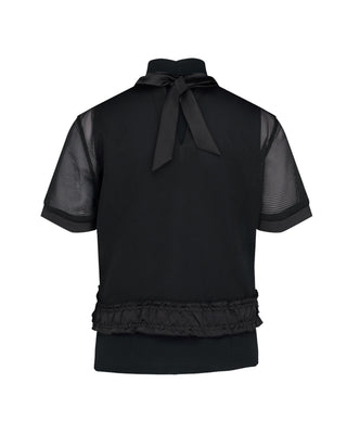 Mesh Crop Short Sleeve and Sleeveless Set (Black)