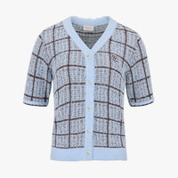 Check Short-sleeve Cardigan (Blue)