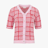 Check Short-sleeve Cardigan (Red)