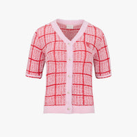 Check Short-sleeve Cardigan (Red)