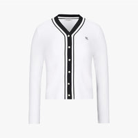 Ribbed V-neck Pearl Cardigan (White)