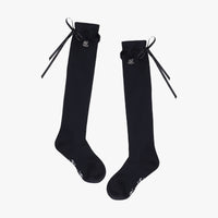 Satin Ribbon Summer Knee Socks (Black)