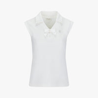 Pearl Ribbon Sleeveless T-Shirt (White)