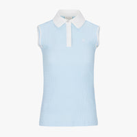 Pom-Pom Seersucker Sleeveless T-Shirt (Blue)