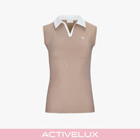 Contrast Collar Open-neck Sleeveless T-Shirt (Cocoa)