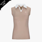 Contrast Collar Open-neck Sleeveless T-Shirt (Cocoa)