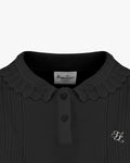 Wave Collar Knit Sweater - Black