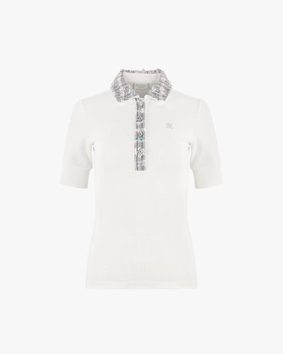 Tweed Collar Short Sleeve T-shirt - White