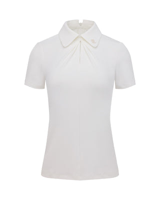 Front shirring short sleeve T Shirt (White)