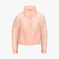 Sheer Shirred Zip-Up Jacket (Coral)