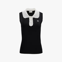 Crochet Collar Sleeveless Knit (Black)
