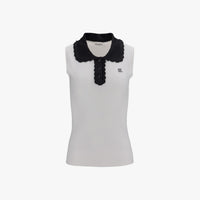Crochet Collar Sleeveless Knit (White)