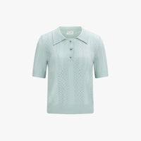 Ribbon Button Mesh Short Sleeve Knit (Mint)
