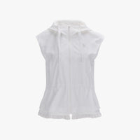Drawstring Ruffle Zip-Up Vest (White)