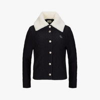 Fur Wool Cable Windproof Cardigan (Black)