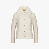 Fur Wool Cable Windproof Cardigan (Ivory)