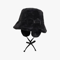 Fur Ribbon Earflap Bucket Hat (Black)