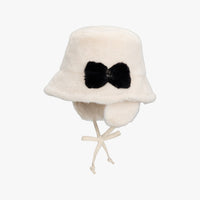 Fur Ribbon Earflap Bucket Hat (Cream)