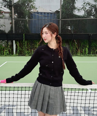 Mid Pleated Flare Checkered Skirt (Checkered)