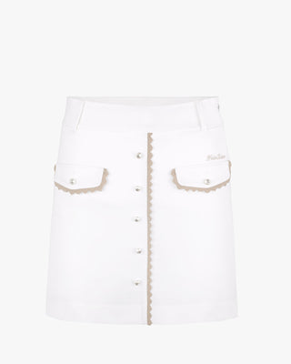 Pearl Lace Pocket High Waist Skirt (White)