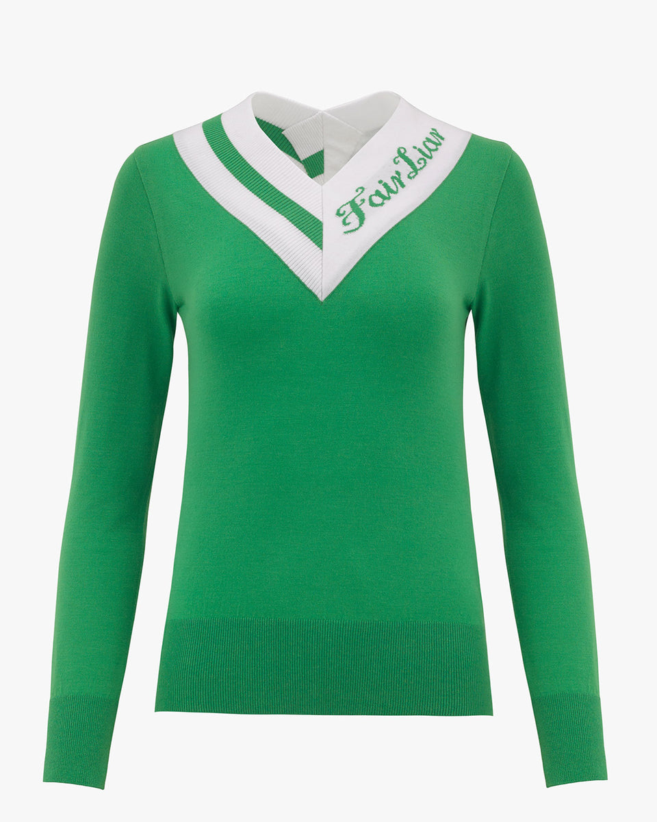 Ladies green shop v neck jumper