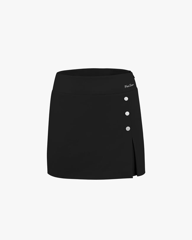 Button Side Slit Skirt - Black