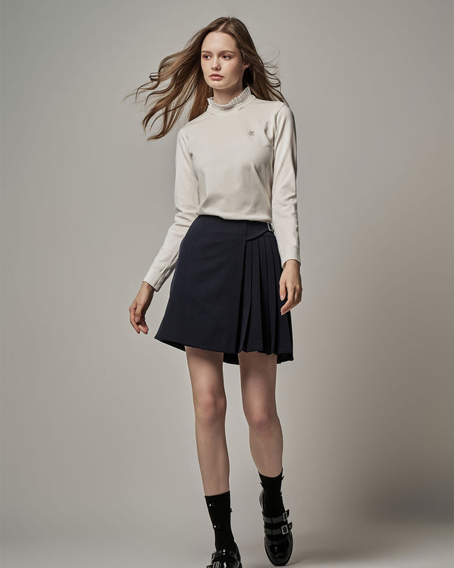Half Pleated Skirt - Navy