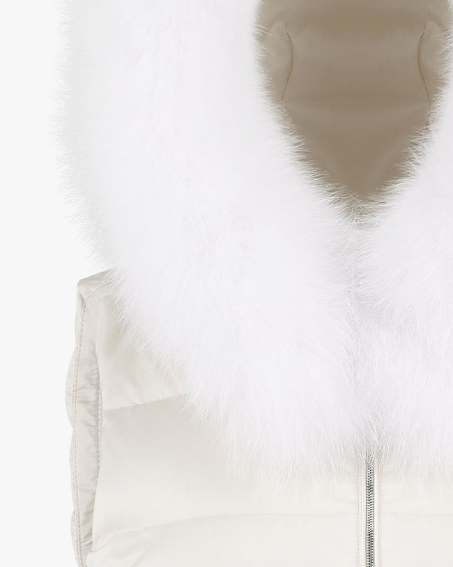 Fur Hooded Puffer Vest - Cream