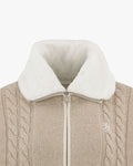 Fur Collar Windproof Knit Vest - Beige