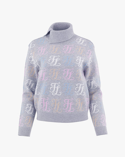 Turtleneck Jacquard Logo Pattern Knit - Grey