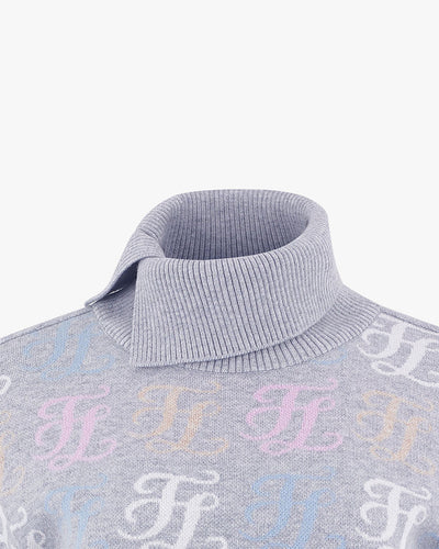 Turtleneck Jacquard Logo Pattern Knit - Grey