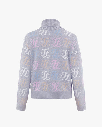 Turtleneck Jacquard Logo Pattern Knit - Grey