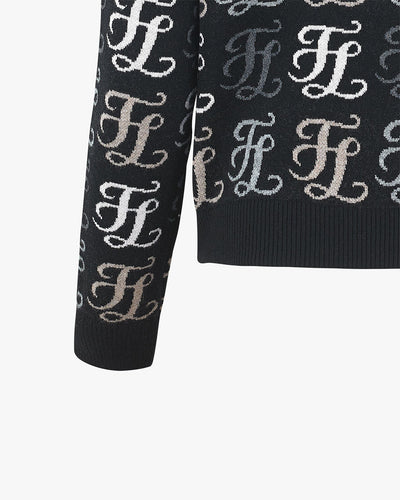 Turtleneck Jacquard Logo Pattern Knit  - Black