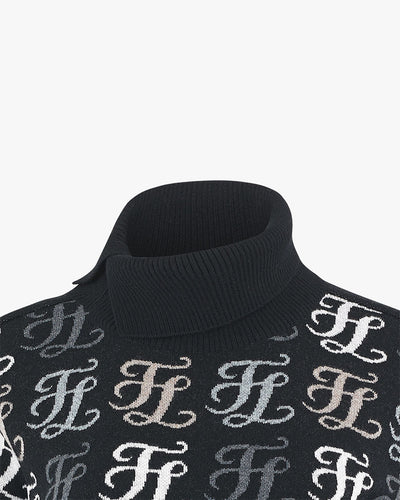 Turtleneck Jacquard Logo Pattern Knit  - Black