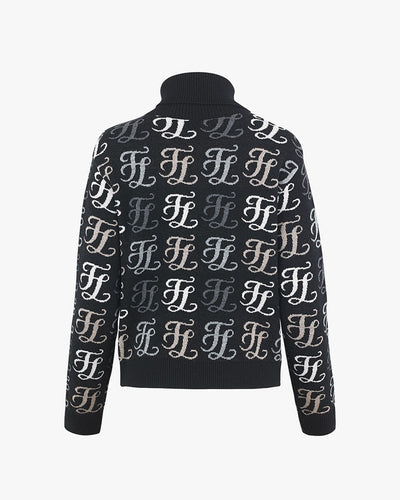 Turtleneck Jacquard Logo Pattern Knit  - Black