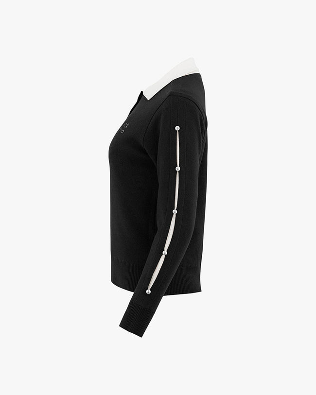 Pearl Decorative Collar windproof knit - Black