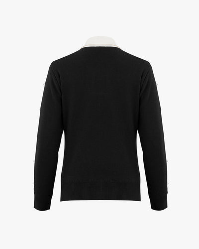 Pearl Decorative Collar windproof knit - Black